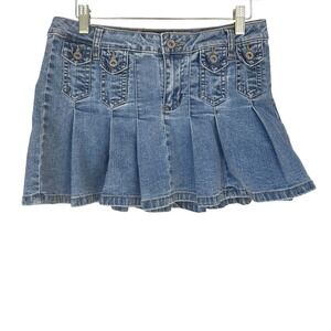 Angels Pleated Denim Mini Skirt Womens 7 S Grunge Vintage Y2K Skater Schoolgirl